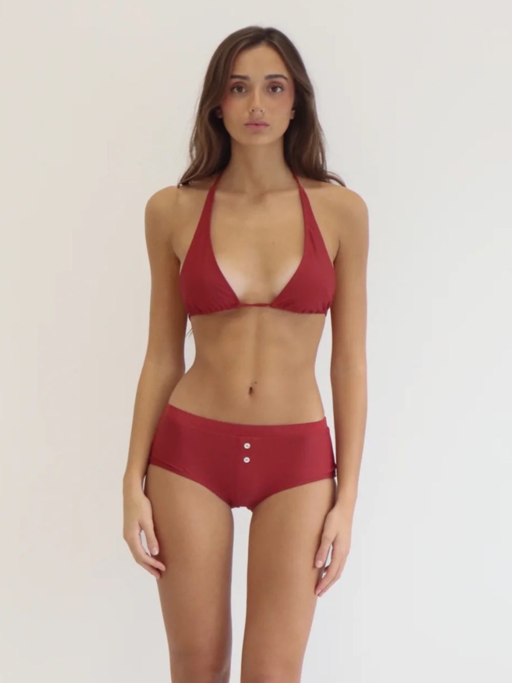 Gaudir Burgundy La Chula Halter Bikini & Button Briefs bottom